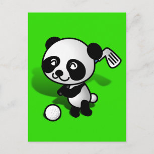 Cute Cartoon Baby Panda Beer Golfing Briefkaart
