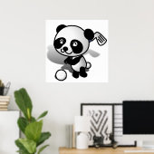 Cute Cartoon Baby Panda Beer Golfing Poster (Thuiskantoor)
