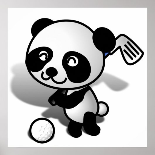 Cute Cartoon Baby Panda Beer Golfing Poster (Voorkant)