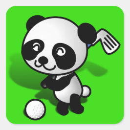 Cute Cartoon Baby Panda Beer Golfing Vierkante Sticker