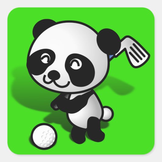 Cute Cartoon Baby Panda Beer Golfing Vierkante Sticker (Voorkant)
