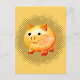 Cute Cartoon Baby Pig Painting Briefkaart