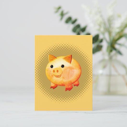 Cute Cartoon Baby Pig Painting Briefkaart (Staand voorkant)