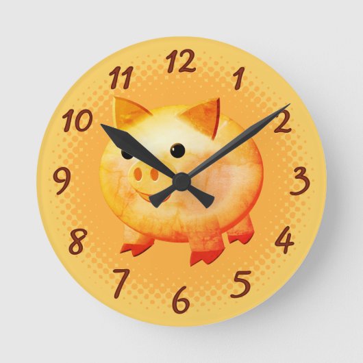 Cute Cartoon Baby Pig Ronde Klok (Voorkant)