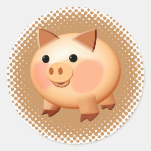 Cute Cartoon Baby Pig Ronde Sticker