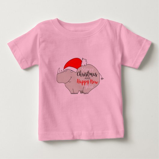 Cute Cartoon Baby Rhino Funny Pink Merry Kerstmis (Voorkant)