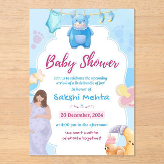 Cute cartoon baby shower acrylische uitnodiging