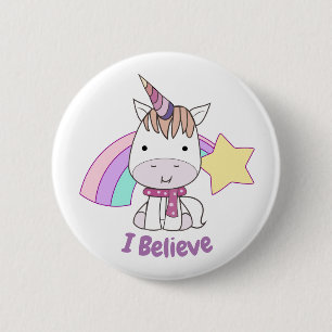 Cute Cartoon Baby Unicorn en Rainbow Ronde Button 5,7 Cm