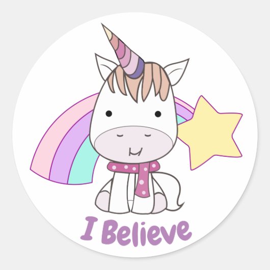 Cute Cartoon Baby Unicorn en Rainbow Ronde Sticker (Voorkant)