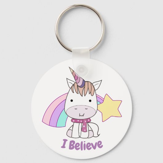 Cute Cartoon Baby Unicorn en Rainbow Sleutelhanger (Voorkant)