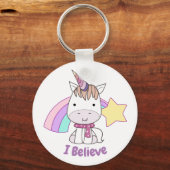 Cute Cartoon Baby Unicorn en Rainbow Sleutelhanger (Voorkant)