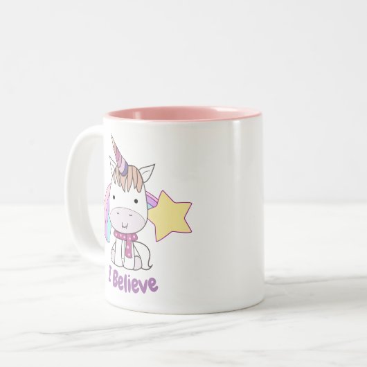 Cute Cartoon Baby Unicorn en Rainbow Tweekleurige Koffiemok (Voorkant links)