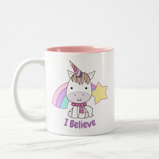 Cute Cartoon Baby Unicorn en Rainbow Tweekleurige Koffiemok (Links)