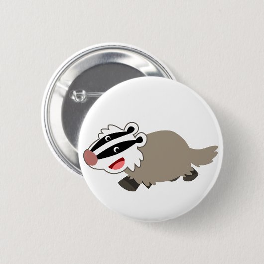 Cute Cartoon Badger Button Badge (Voorkant /achterkant)