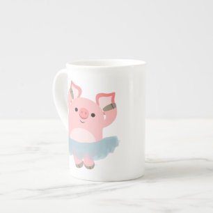 Cute Cartoon Ballerina Pig Bone China Mok