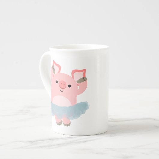 Cute Cartoon Ballerina Pig Bone China Mok (Links)
