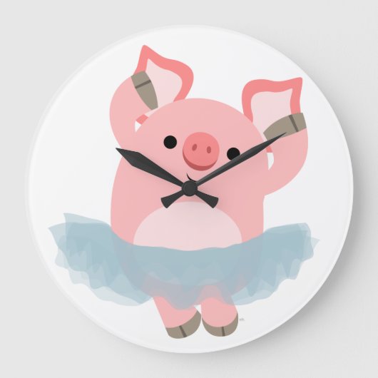 Cute Cartoon Ballerina Pig Wall klok (Voorkant)