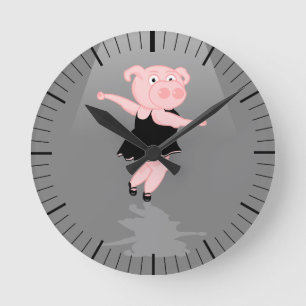 Cute Cartoon Ballet Dancing Pig Ronde Klok