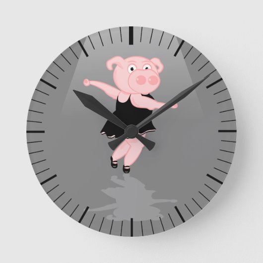 Cute Cartoon Ballet Dancing Pig Ronde Klok (Voorkant)