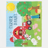 Cute Cartoon Barnyard Animals, Farmer en Tractor Fleece Deken (Voorkant)