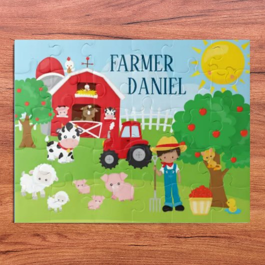 Cute Cartoon Barnyard Animals, Farmer en Tractor Legpuzzel