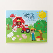 Cute Cartoon Barnyard Animals, Farmer en Tractor Legpuzzel (Horizontaal)