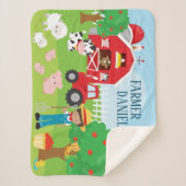 Cute Cartoon Barnyard Animals, Farmer en Tractor Sherpa Deken (Voorkant)