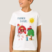 Cute Cartoon Barnyard Animals, Farmer en Tractor T-shirt (Voorkant)