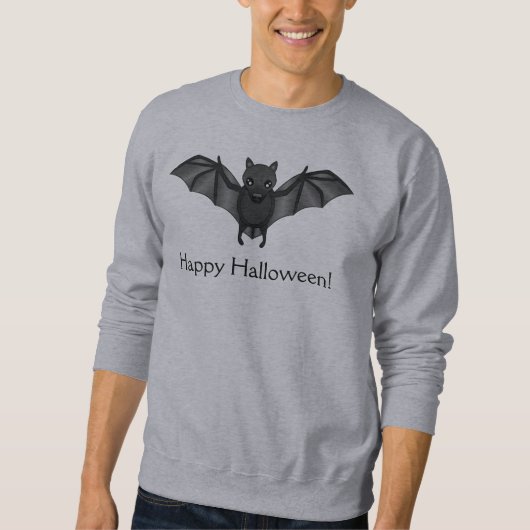 Cute Cartoon Bat and Happy Halloween Text Trui (Voorkant)