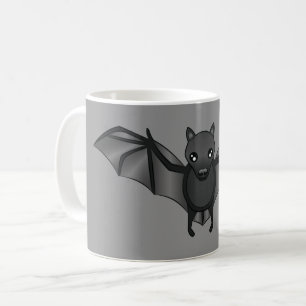 Cute Cartoon Bat Illustration on Grey Koffiemok