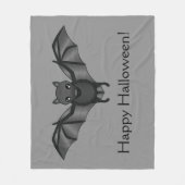 Cute Cartoon Bat met Happy Halloween-tekst Fleece Deken (Voorkant)