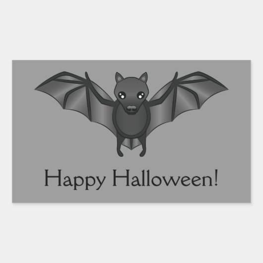 Cute Cartoon Bat met Happy Halloween-tekst Rechthoekige Sticker (Voorkant)