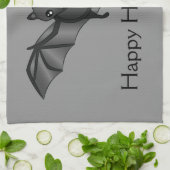 Cute Cartoon Bat met Happy Halloween-tekst Theedoek (Gevouwen)