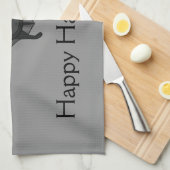 Cute Cartoon Bat met Happy Halloween-tekst Theedoek (Quarter Fold)