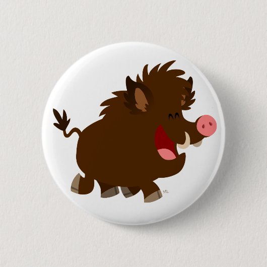 Cute Cartoon Beaming Wild Boar Button Badge (Voorkant)