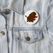 Cute Cartoon Beaming Wild Boar Button Badge (In situ)