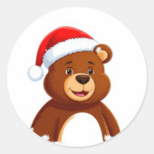 Cute Cartoon Bear in Santa Hat With Christmas Tree Ronde Sticker (Voorkant)