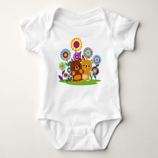 Cute Cartoon Bears' Garden Baby Bodysuit (Voorkant)