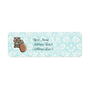 Cute Cartoon Beaver Etiket