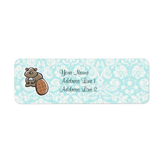 Cute Cartoon Beaver Etiket
