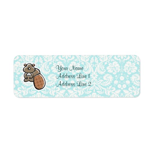 Cute Cartoon Beaver Etiket (Voorkant)