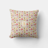 Cute cartoon bee coral pink pattern monogram kussen (Voorkant)