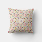 Cute cartoon bee flower pastel pattern monogram kussen (Voorkant)