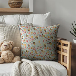 Cute cartoon bee flower yellow pattern monogram kussen