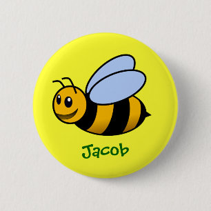 Cute Cartoon Bee Persoonlijke naam Gift Ronde Button 5,7 Cm