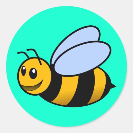 Cute Cartoon Bee Ronde Sticker (Voorkant)