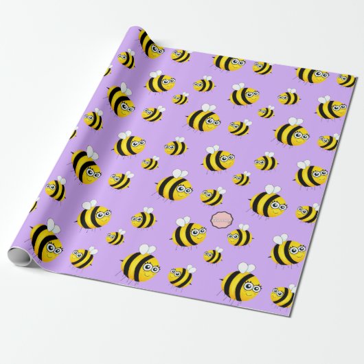 Cute Cartoon Bee Wrapping Paper Cadeaupapier (Uitgerold)