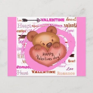Cute Cartoon Beer Roze Valentijnsdag Briefkaart