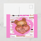 Cute Cartoon Beer Roze Valentijnsdag Briefkaart (Voorkant / Achterkant)