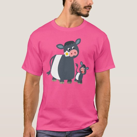 Cute Cartoon Belted Galloway Cow and Calf T-Shirt (Voorkant)